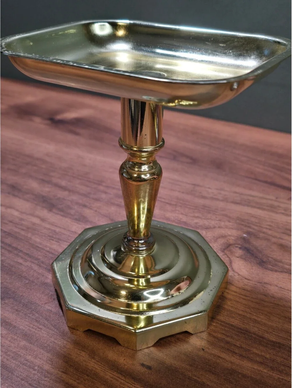 Vintage Solid Brass Pediot / Candlestick Hollywood Regency Octagonal Compote Cup